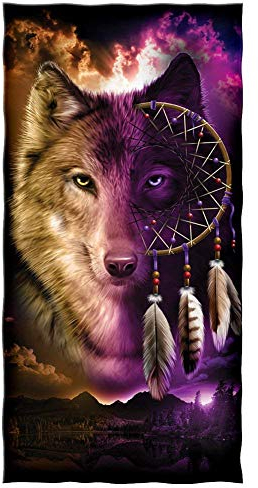 YISUMEI - Badetuch - Wolf Dreamcatcher - 70 cm x 140 cm Strandtuch