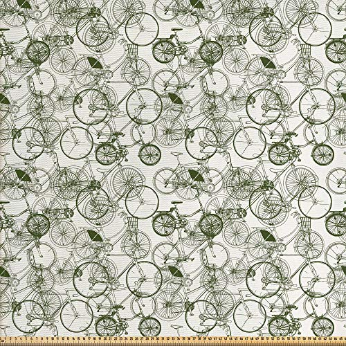 ABAKUHAUS Skizzenhaft Gewebe als Meterware, Vintage Retro Fahrrad, Schön Gewebten Stoff für Polster und Wohnaccessoires, 1M (148x100cm), Schwarz Weiß