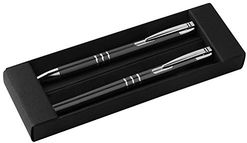 Metall Schreibset / Kugelschreiber + Rollerball / Farbe: schwarz