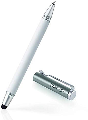 Wacom Bamboo Duo - Lápiz capacitivo digital universal 2 en 1 para smartphones, tabletas y dispositivos de pantalla táctil (blanco con punta de lápiz capacitivo de 5 mm)