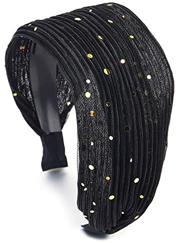 COOLSTEELANDBEYOND Breitseite Schwarz Glänzend Stripes Spitze Haarreif Haarkranz Stirnband Kopfband Haarband Gold Funkeln Pailletten