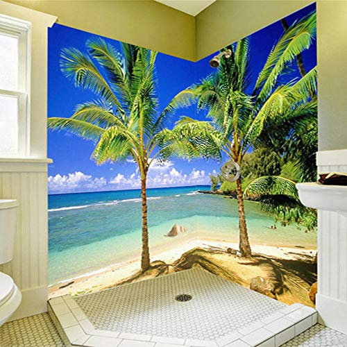 Custom 3D Mural Wallpaper Modern Beach Coconut Palm Seaside Nature Scenery Fresco PVC Waterproof Bathroom Background Wall Papers,430(W)*300(H) Cm