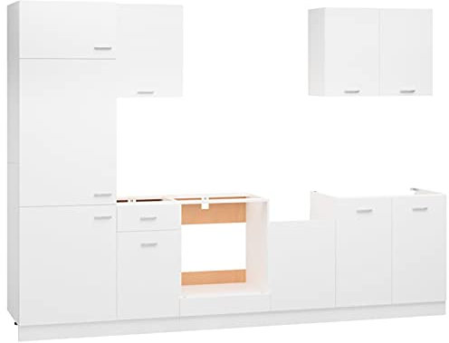 Tidyard 7-TLG. Küchenzeile mit elegantem Design Küchenschränke Einbauküche Küchenblock Hängeschrank Spülenunterschrank Schubunterschrank Geschirrspülerblende Komplettküche Weiß Spanplatte