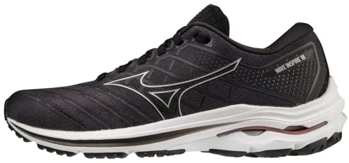 Mizuno Wave Inspire 18 Damen-Laufschuh-Sneaker, Schwarz, Silber, Ebenholz, 38.5 EU