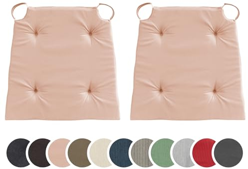 sleepling 2er Set Stuhlkissen, Sitzkissen für Indoor und Outdoor, mit Klettverschluss, 100% Baumwolle, Made in EU, Maße: 42 (vorne) 35 (hinten) x 40 x 5 cm, Rose