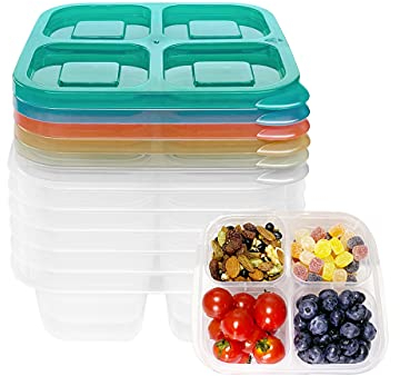 Finorder Lebensmittelbehälter mit 4 Fächern, wiederverwendbare Snackbehälter für Kinder, Erwachsene, Schule, Arbeit, Picknick, Ausflug, Lunch-Bento-Box, Mahlzeiten-Vorbereitungsbehälter (dunkle
