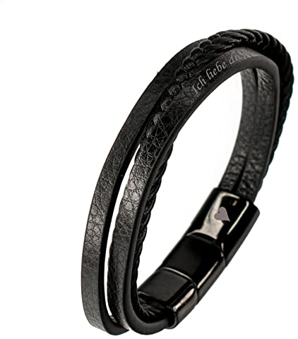Herren Lederarmband mit Gravur mit Namen oder Datum – personalisiertes Armband aus Echtleder – Geschenk zum Geburtstag für Männer & Papa – Wunschtext graviert – individuelles stilvolles Männerarmband