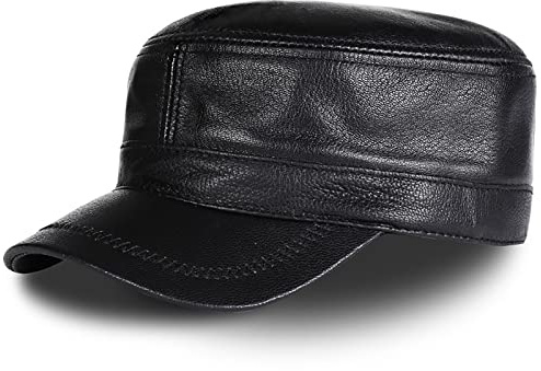 WHSPORT Herren Army Cap Military Cap Kappe Verstellbar Vintage Leder Hut Baseball Mütze (Color : Black, Size : One Size)