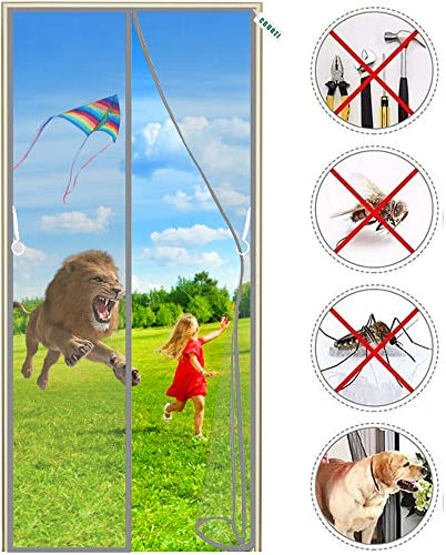 CGUOZI Magnet Fliegengitter TüR 240 x 255 cm Insektenschutz Insektenschutzrollo, Magnetisch, Netz VorhäNge, Klettverschluss, Pet freundlich, Wohnzimmer Grau