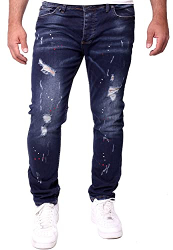 Reslad Jeans Herren Color-Splashes Stretch Denim Destroyed Jeanshose Männer-Hose Slim Fit RS-2101