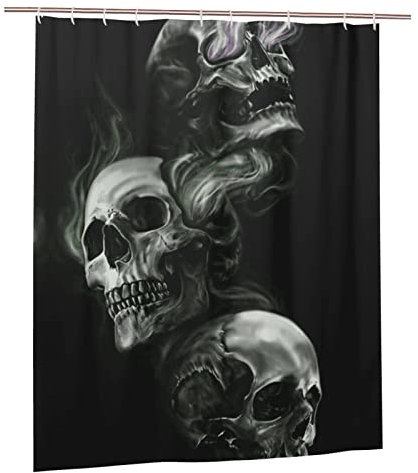 Rideau de douche noir et blanc tête de mort, rideaux de douche et rideau de bain imperméable pour salle de bain, 152,4 x 182,9 cm