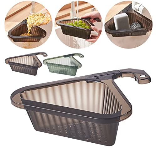SALUCIA Multifunktion Dreieckiger Filterkorb Für Spülbecken, Hängende Filterung Abtropfgestell Halter Regalkörbe Schwanen-Abflusskorb-Spülensieb Zum Aufhängen Am Wasserhahn (Grün), de0815002