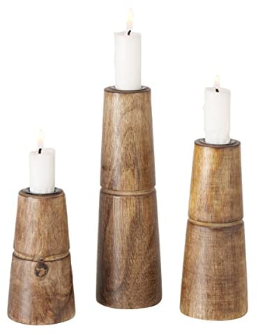 Boltze Kerzenständer Hotou (3-teiliges Set, Kerzenhalter aus Holz, stilvolles Design, Dekoration Esstisch / Kommode, Boho Stil) 2025159
