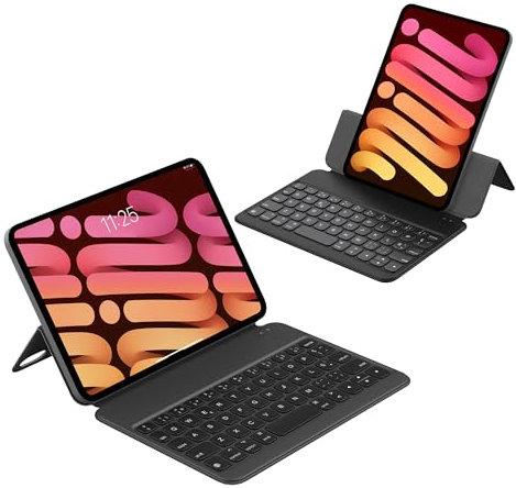 HOU Custodia per Tastiera per iPad Mini 6 2021 e iPad Mini 7 2024, Tastiera Wireless Ultra Slim solo 210g, Copertura Protettiva Magnetica Supporto iPad Mini 6a/7a Generazione (8,3), Nero