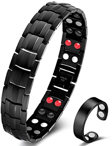 Vicmag Magnetarmband Herren Titanstahl-Magnetarmband Doppelreihige Ultra-Stärke-Magnete mit Einstellwerkzeug und Geschenkbox (Schwarz 4 Elemente)