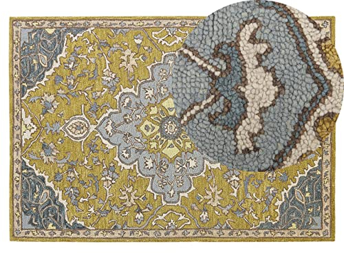 Beliani Teppich Wolle gelb/blau orientalisches Muster 140 x 200 cm Vintage Mucur