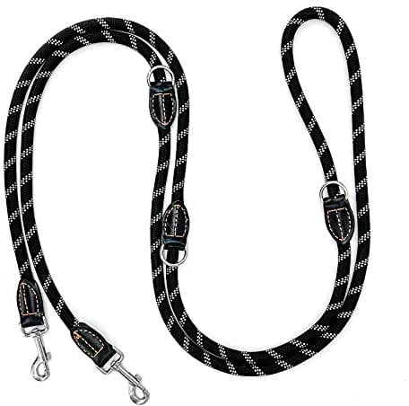 Bokelai Dog Training Leads For Large Medium Dogs Hands Free Dog Lead 3m (14mm*10ft) Adjustable Double Ended Lead Multifunctional with Reflective Heavy Duty Nylon Rope Leash for Walking Running Black