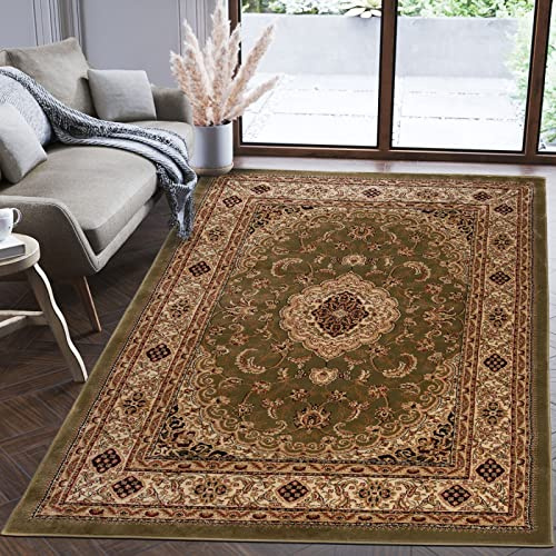 Mazovia Teppich Flur 60x100cm Grün Klassisch Traditionell Weich Mittelflor | Teppich für Eingangsbereich Küche Büro Wohnzimmer Schlafzimmer Pflegeleicht Fußbodenheizungsgeeignet Synthetisch Blickfang