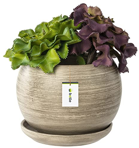 botle Blumentopf Blumenübertopf Beton Kugel Blumenschale mit Untersetzer Rund BxH 140 mm x 130 mm Oberfläche Matt Keramik Modern Glamour