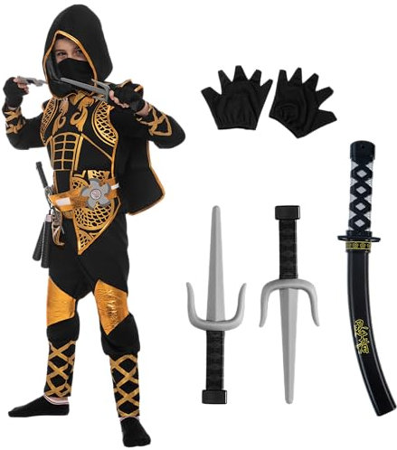 Spooktacular Creations Ensemble de costumes de luxe Golden Ninja avec accessoires en mousse Ninja, jouets pour enfants, tenue de Kung Fu, idées d'Halloween (X-Large (12-14 ans))
