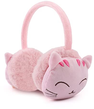 XIAOHAWANG Mädchen Winter Ohrenschützer Jungen Warme Langer Plüsch Ohrenwärmer Kältedicht Faltbare Kinder Damen (Rosa Katze)