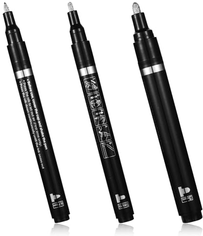 NQEUEPN 3pcs Metallic Marker Pens, Waterproof Mirror Reflective Chrome Paint Pen High Gloss Permanent Liquid Silver Marker for Model Metal Glass Plastic Painting (Silver; 0.7mm, 1mm, 3mm)