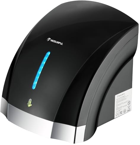 modunful Sèche-mains automatique mural électrique avec capteur infrarouge pour salle de bain et toilettes, 2000 W, faible bruit (40 dB), couvercle ABS compact (noir)