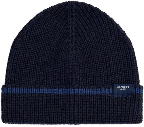 Hackett London Herren Merino Beanie Verschluss, blau (Marineblau), Einheitsgröße