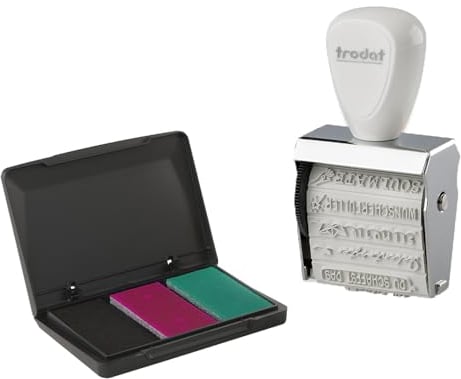Trodat Creative Mini Stempel Set Engelspost zum kreativen Gestalten – 12 Abdrucke, Deutsch, Kreativstempel in weiß inkl. Stempelkissen in Pink, Schwarz, Grün, 30x5 mm, Weiss