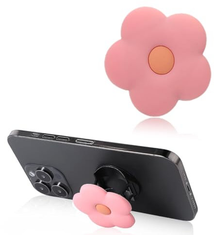 ZYBHMJE Pink Silicone Mobile Grip Stand - Cute 2D Flower Cell Phone Holder, Collapsible & Expandable Accessory for Smartphone & Tablet
