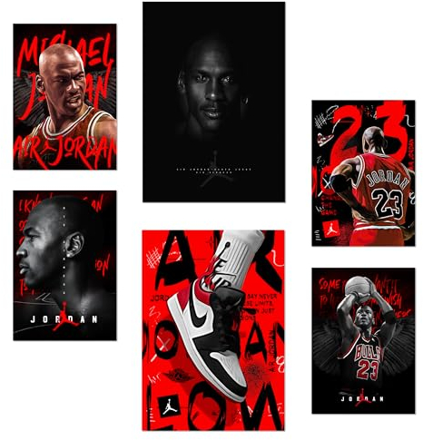 Nacnic 6er-Set Ikonisches Jordan Grafiiti Rot und Schwarz Poster mit Designillustrationen zur Dekoration der Wände Ihres Zuhauses. Räume, Büro, Laden und Geschäft A3 und A4 Rahmenlos