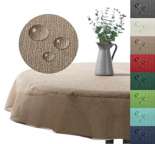 Outdoor Tischdecke Gartentischdecke wasserfest wetterbeständig rutschfest waschbar Outdoortischdecke Weichschaum Garten Balkon Camping Party Tischdeko Typ883 Cappuccino 160 cm rund
