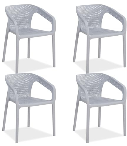 Homestyle4u Gartenstuhl Stapelbar Kunststoff Grau 4er Set mit Armlehnen Wetterfest Gartenmöbel Stühle Modern