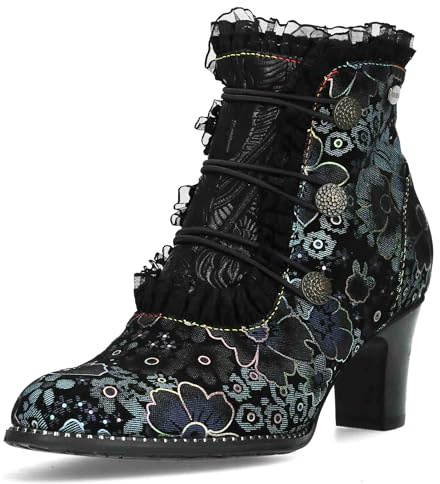 Laura Vita Damen Stiefelette Blumenmuster Rüschen Florale Knöpfe Elcodieo 224
