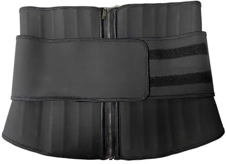 Waist Trainer 100% Latex 29 Steel Bones Zipper Adjustable Hooks Strap Waist Cincher Belt Tummy Control Weight Loss Body Shaper Women Corset Slimmer UK (29 Steel Bones Latex, Black -Single Belt, L)