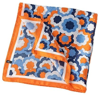 GIMIRO Frauen 70x70cm Schal Simulierte Seide Blumen Schal Krawatte Hahnentritt-Bandana (D03 Floral Blue/Orange)