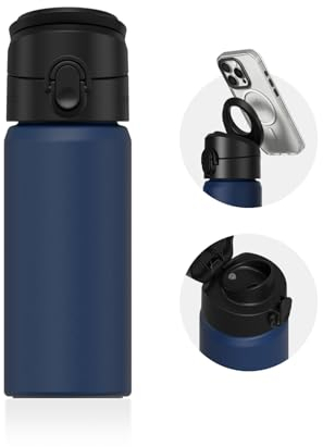 RHINOSHIELD AquaStand Magnetic Bottle 480ml Stainless Steel Insulated Water Bottle without straw, Sport Bottle with MagSafe Compatible Handle, Tripod with Adjustable Angles, Leak Proof - Midnight Blue