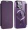 Cover per iPhone 14 Pro Compatibile con MagSafe Custodia Trasparente Magnetica Pelle Portafoglio a Libro Slot Schede Magnetica Supporto Flip Case per iPhone 14 Pro Viola Scuro