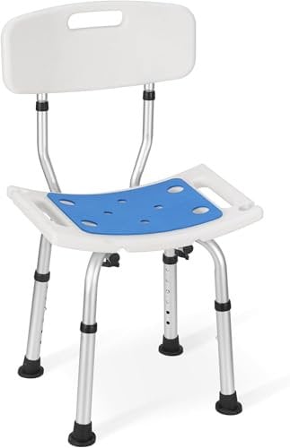 Careboda Silla de ducha ajustable de 6 alturas con montaje sin herramientas, silla de bañera de aluminio con cojín de asiento para ducha interior, antideslizante para seguridad