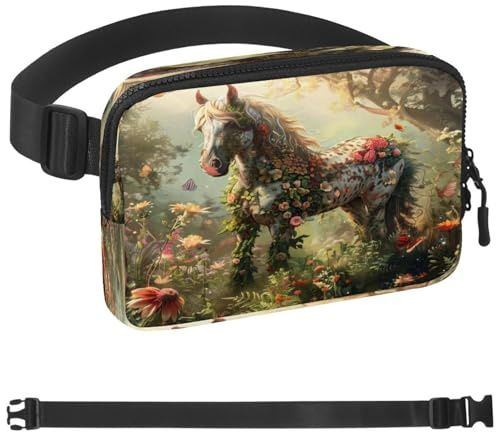 Gürteltasche mit Gartenblumen, Pferd, für Damen und Herren, Crossbody-Gürteltasche mit Reißverschlusstaschen, wasserdichte Hüfttaschen mit verstellbarem Riemen für Workout, Laufen, Reisen, Wandern,