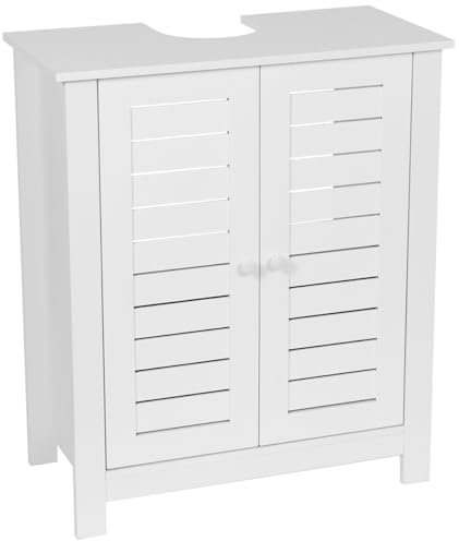TENDANCE Meuble sous lavabo 2 Portes et 1 Etagère intérieure H 70 cm - Blanc