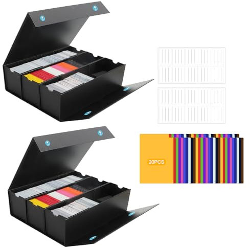 HIMOMO 2-Stöckig Sammelkarten Aufbewahrungsbox, Magnetische Karten Aufbewahrungsbox Für 4000+ Karten, Kommt Mit 20 Kartenteilern Und 1 Etikett Karten Box, Für TCG Karten,YuGiOh,MTG,PTCG