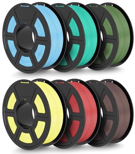 TECBEARS Matte PLA Filament Bundle 6KG, High Speed PLA 3D Drucker Filament mit Matter Oberfläche für 0-600 mm/s,6 Stück 1kg Spule, 6 Colors Blau, Braun, Gelb, Rot, Grün, Oliv Grün