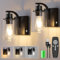 Akku Wandleuchte Innen, USB Aufladbare Wandlampe mit Fernbedienung, Touch Dimmbar Nachttischlampe mit Batterie 8000mAh, Kabellos Wandleuchten für Schlafzimmer Wohnzimmer Flur, Schwarz, 2 Stück
