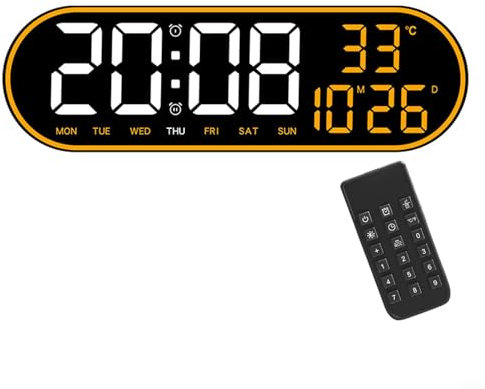 SPORTARC Radio-réveil LCD avec télécommande, date, jour, température, luminosité réglable (orange)