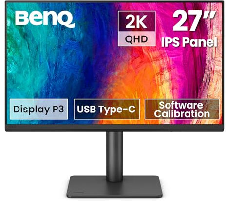 BenQ PD2706QN Écran de 27 2K QHD 2560x1440 pour graphistes, IPS, 95% P3, 100% sRGB/Rec.709, USB-C 90W, 100Hz, calibrage Logiciel, chaînage en série, Panneau Mat Nano Anti-reflet, réglable en Hauteur