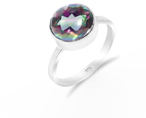 Edelsteinring 925 Sterling Silber, Naturstein Mystischer Topas Ring für Männer-Frauen Runde Form Handarbeit Hochzeit, Verlobung, Alltagsring SH-SR57-P