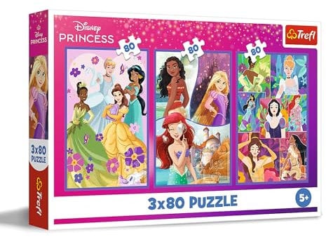 Trefl – 3in1 Puzzle: Disney Princess, Prinzessinnenfreundinnen - 3 x 80 Teile, 3er-Puzzle-Set für Kinder ab 5 Jahren