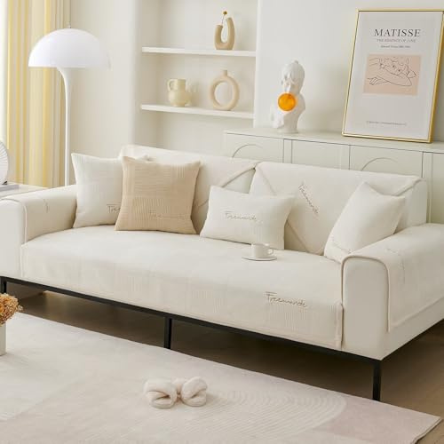 Bettschlange Universelle Sofa Überzug, Sofadecken für Sitzfläche, Sofaschoner rutschfest, L/U Form Sofaüberwurf, Sofa Cover, Sofabezug Ecksofa,Weiß,70x120cm