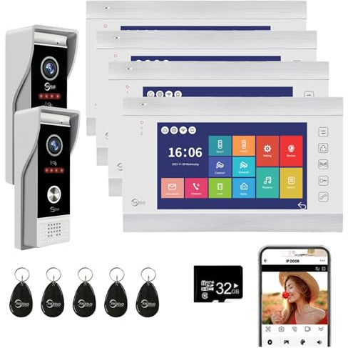 Videocitofono, videocamera WiFi con monitor da 7 pollici, campanello cablato con 1080P, supporta l'ingresso della scheda e il rilevamento del movimento, audio bidirezionale (2 Campanello+4 Monitor)